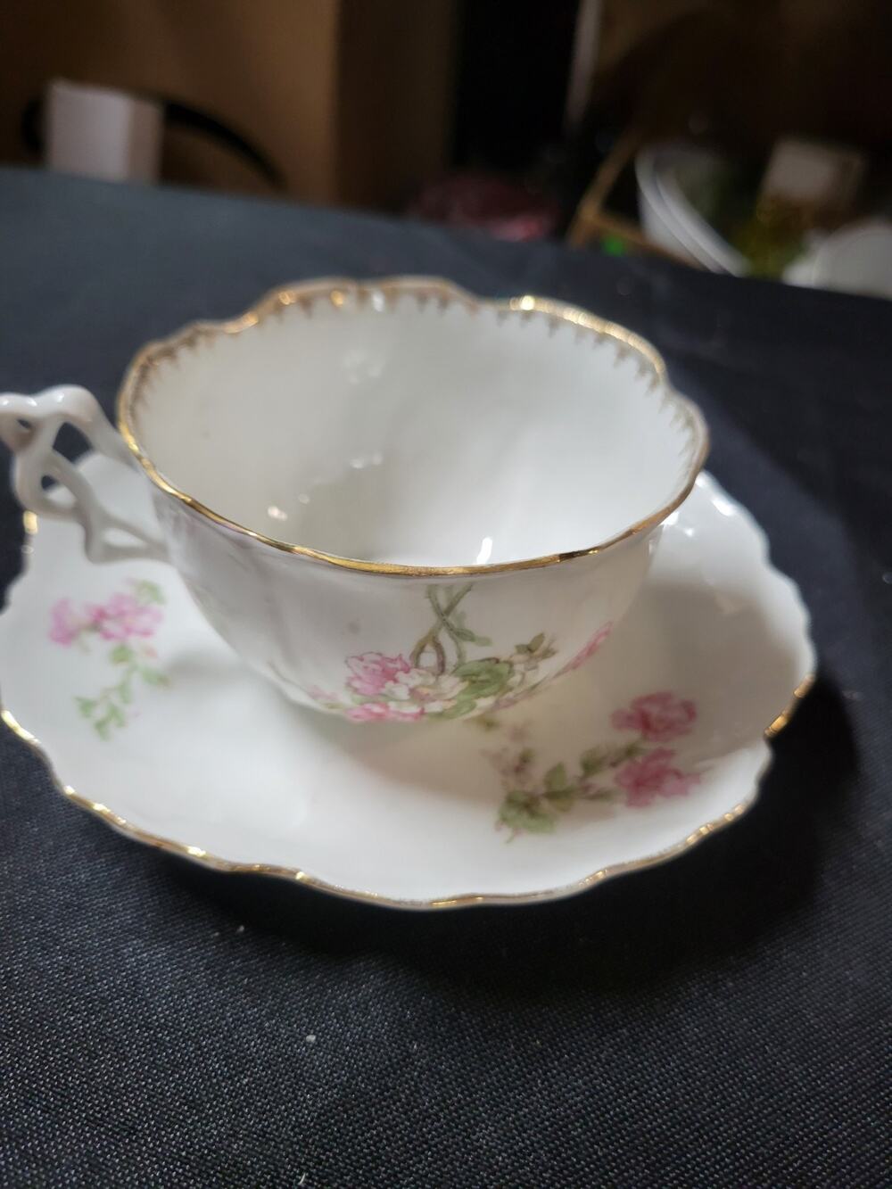 Vintage New Habsburg Austria Bone China Tea Cup Saucer Set White Floral 1900 Ish